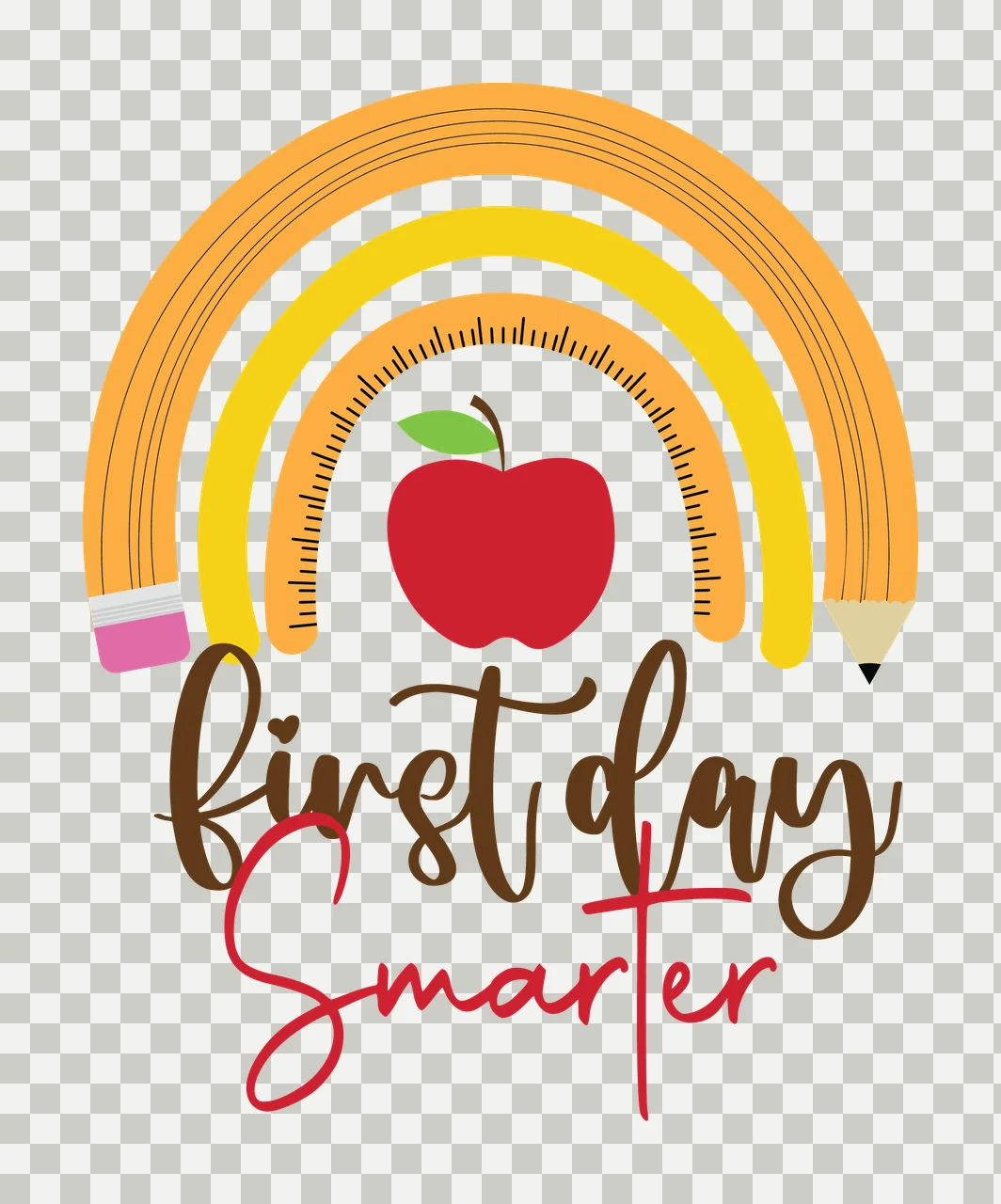 School First Day Smarter Rainbow Apple Graphic centered display transparency and detail preview thumbnail