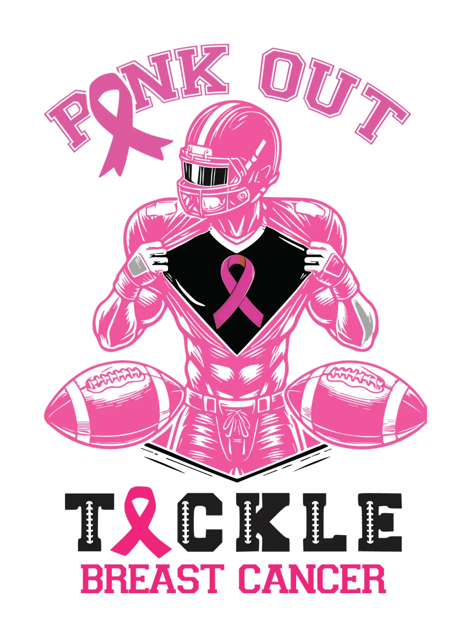 Pink Out Tackle Breast Cancer Graphic Football player Lifting jersey
