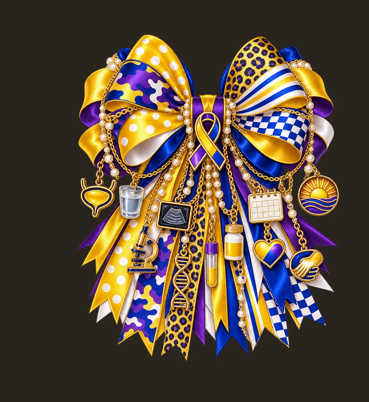 Bladder Cancer Awareness Bow Charm PNG, Gold Chain Charms, Transparent Sublimation Design, Digital Download contrast preview thumbnail