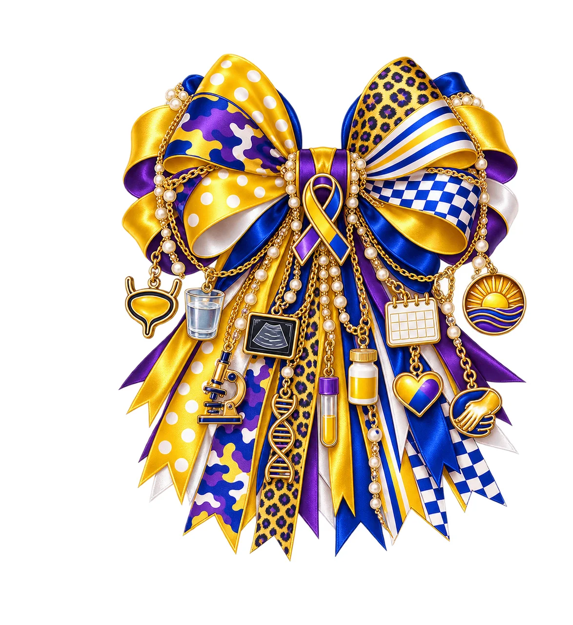 Bladder Cancer Awareness Bow Charm PNG, Gold Chain Charms, Transparent Sublimation Design, Digital Download