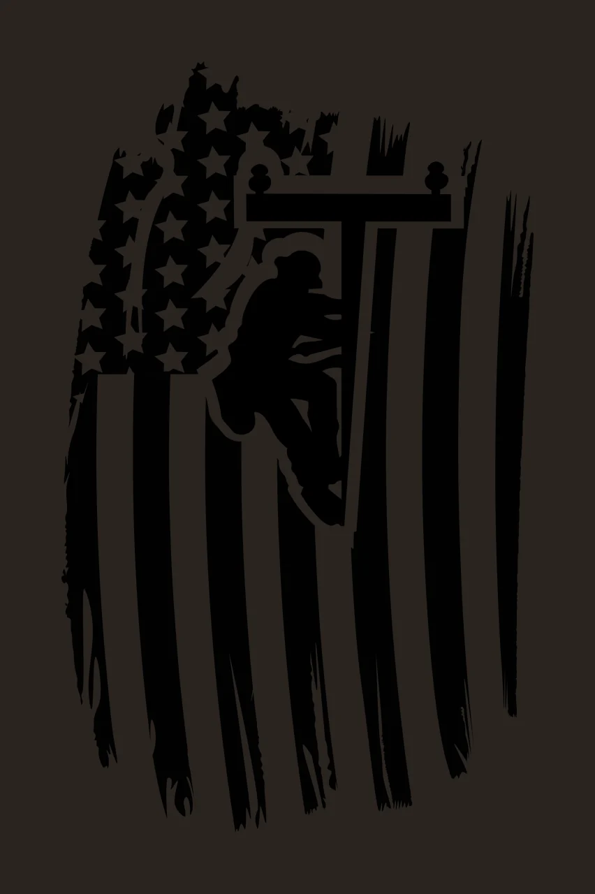 Utility Worker Silhouette On Flag climbing power pole distressed contrast preview thumbnail