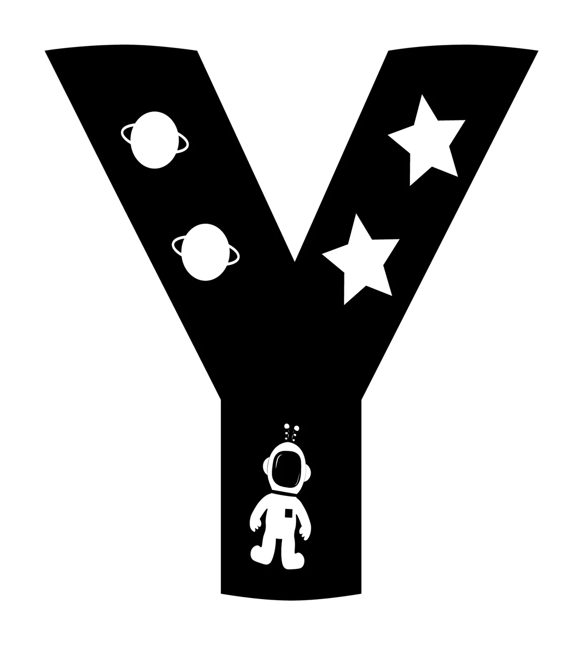 Space Y Letter With Astronaut And Planets
