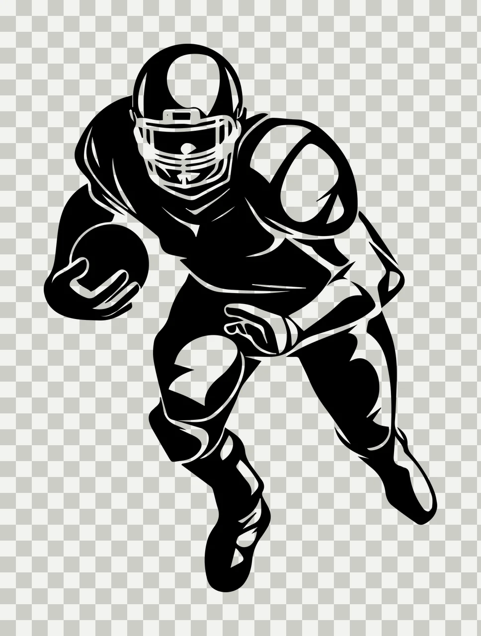Football Player Running With The Ball helmet pads black white transparency and detail preview thumbnail