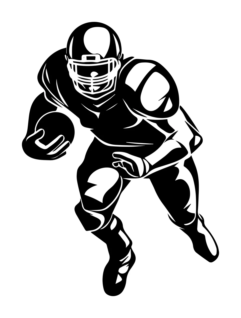 Football Player Running With The Ball helmet pads black white