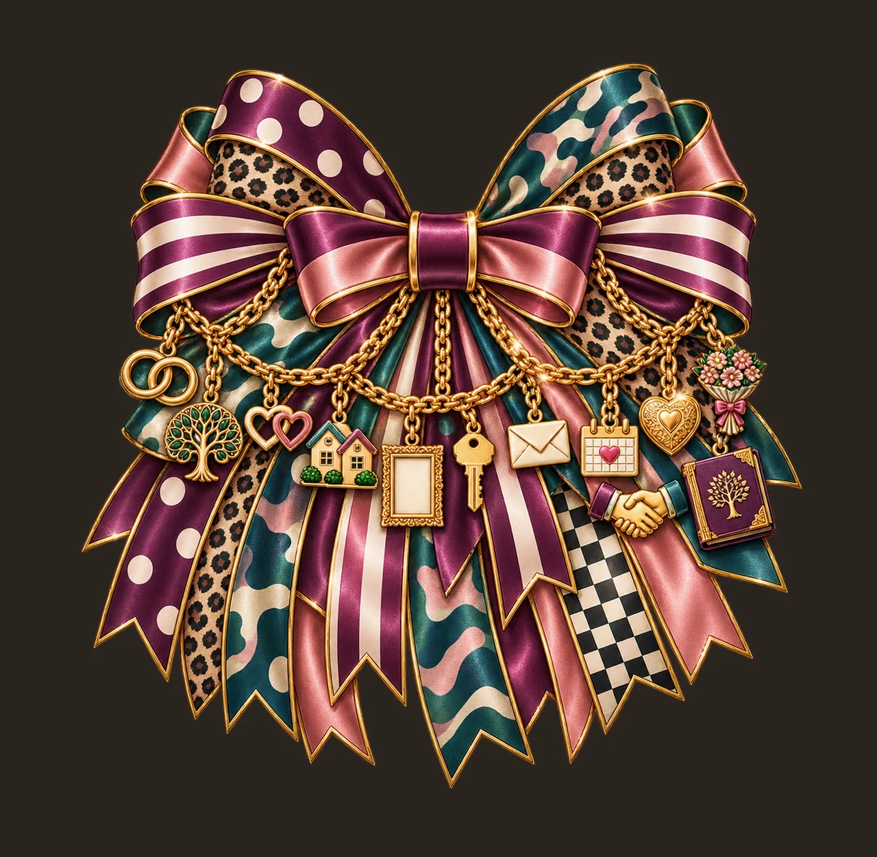 Daughter-in-Law Bow Charm PNG, Gold Chain Charms, Transparent Sublimation Design, Digital Download contrast preview thumbnail