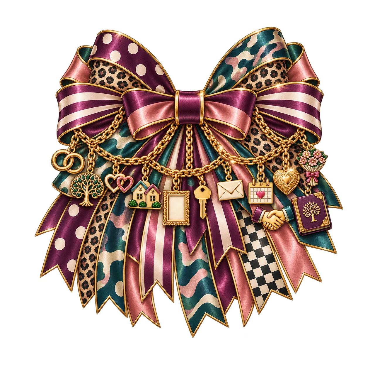 Daughter-in-Law Bow Charm PNG, Gold Chain Charms, Transparent Sublimation Design, Digital Download
