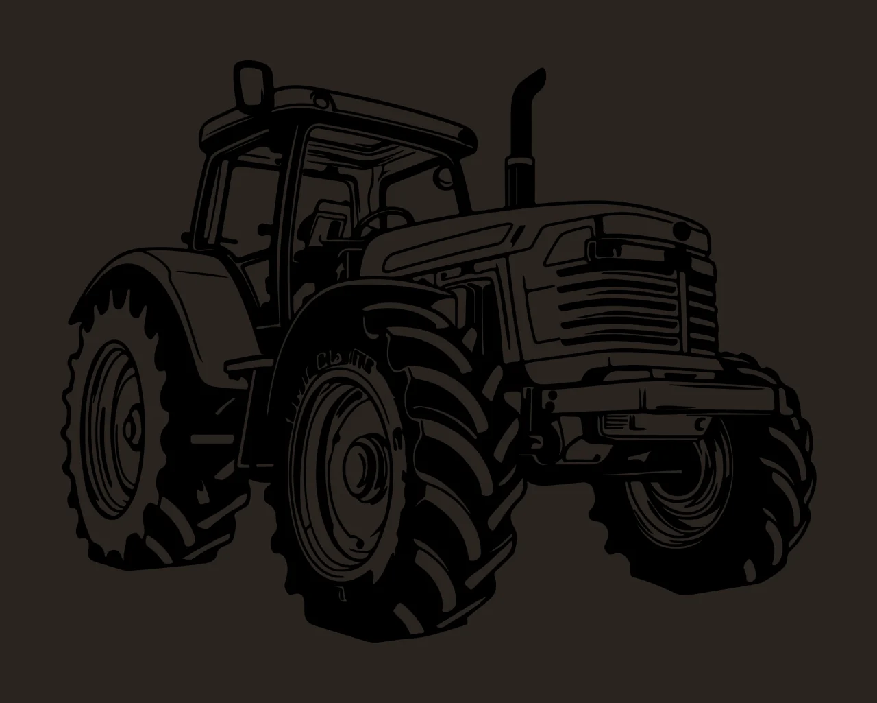 Right Angled View Farm Tractor stationary wheels cabin exhaust contrast preview thumbnail
