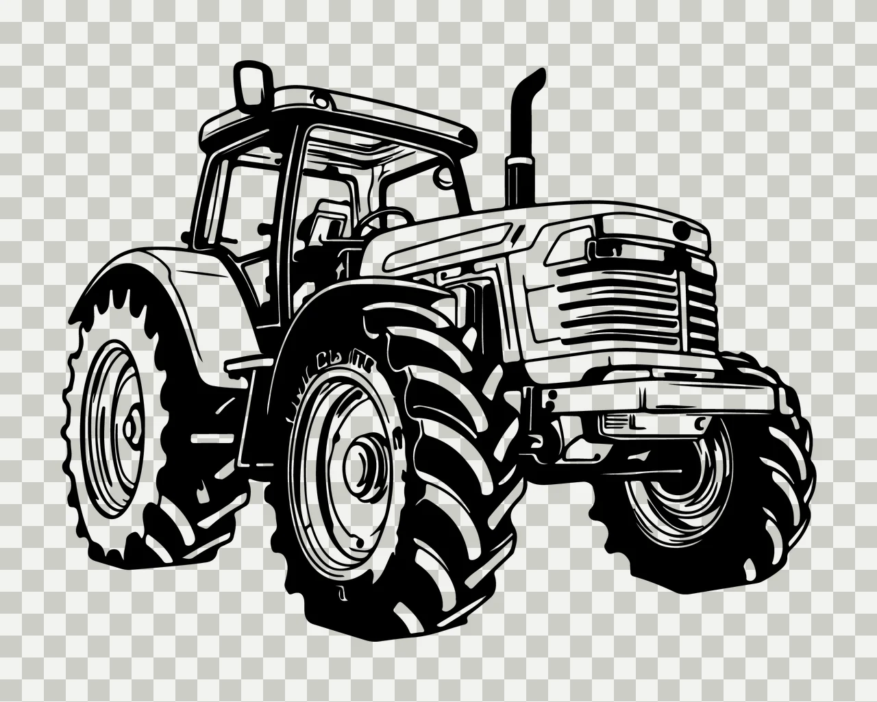 Right Angled View Farm Tractor stationary wheels cabin exhaust transparency and detail preview thumbnail