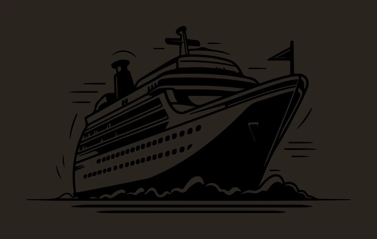 Cruise Ship Sailing On Waves flag ink illustration black white contrast preview thumbnail