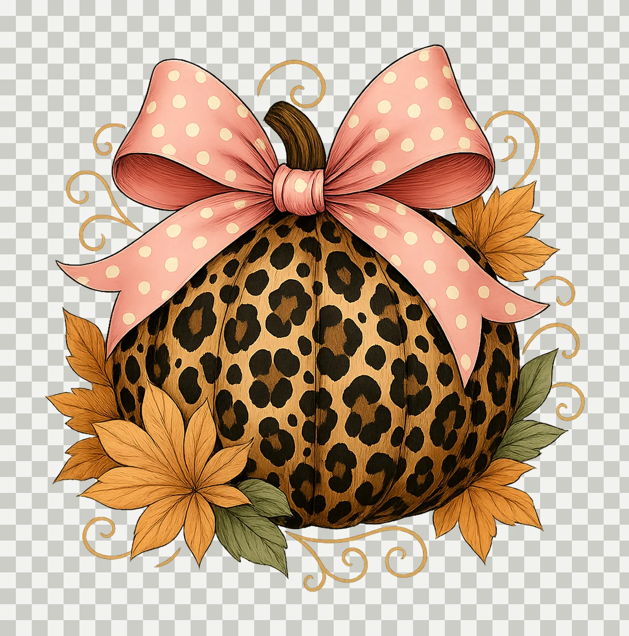 Leopard Print Pumpkin Girly Halloween Shirt Design Cute transparency and detail preview thumbnail