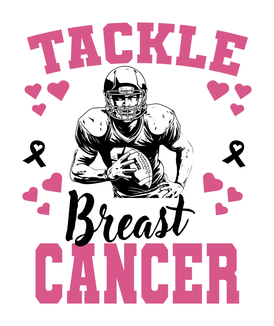 Cancer Football Tackle Breast Cancer Theme player holding ball
