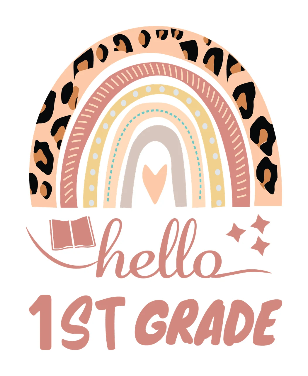 School Hello 1St Grade Rainbow Design typography icon heart