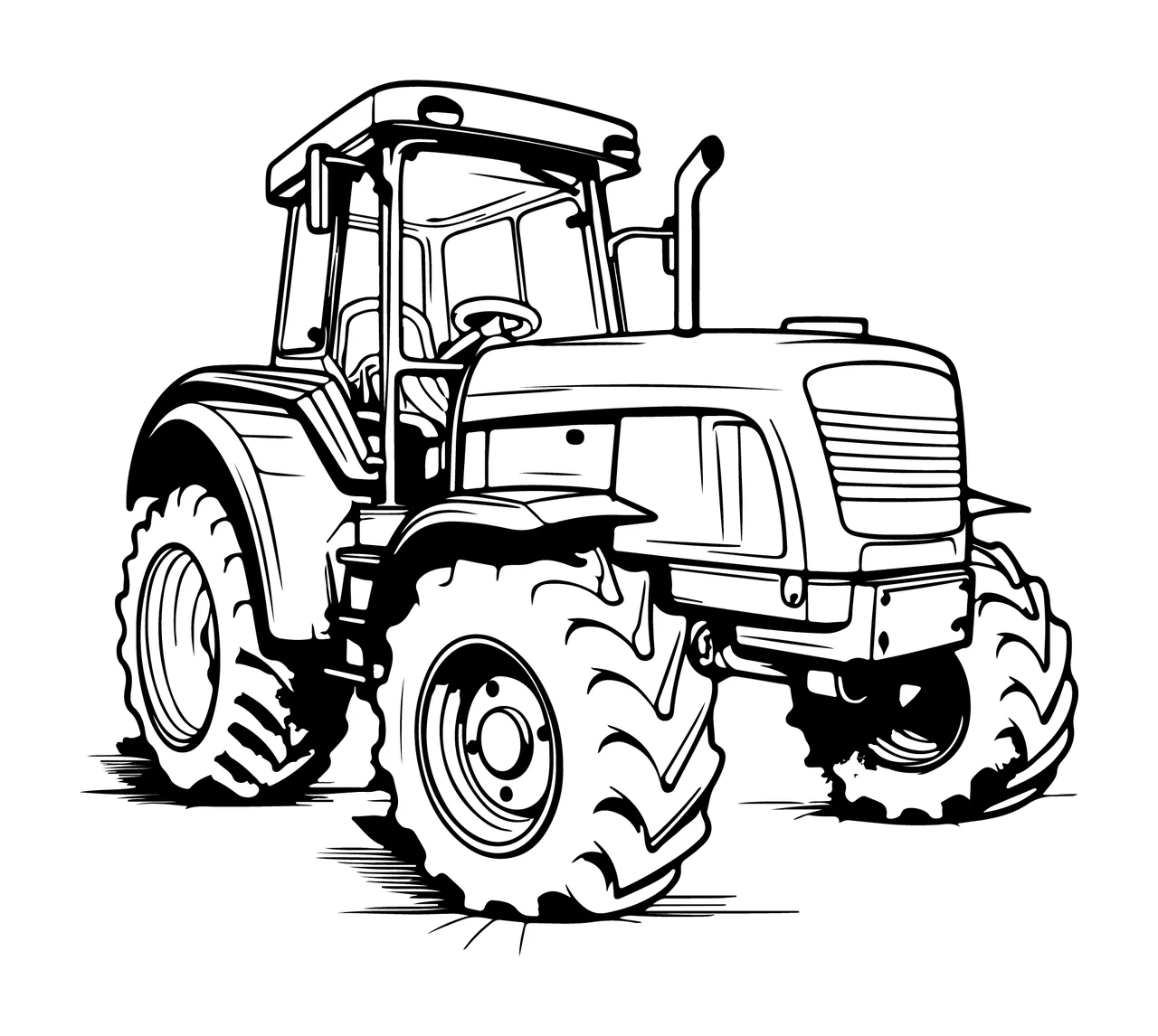 Large Black Outline Farm Tractor wheels white vehicle farming