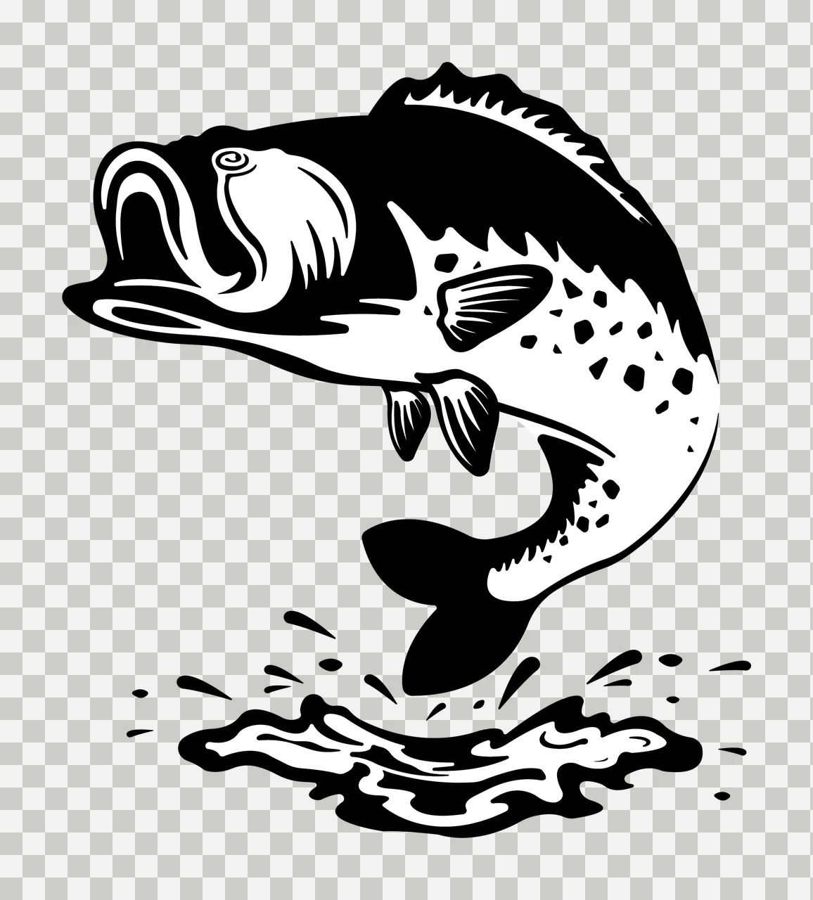 Fish Black Silhouette Leaping Large water splash white plain transparency and detail preview thumbnail