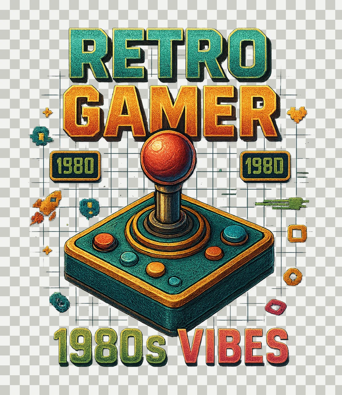 Retro Arcade Joystick 1980s Gamer Shirt Design Vintage transparency and detail preview thumbnail