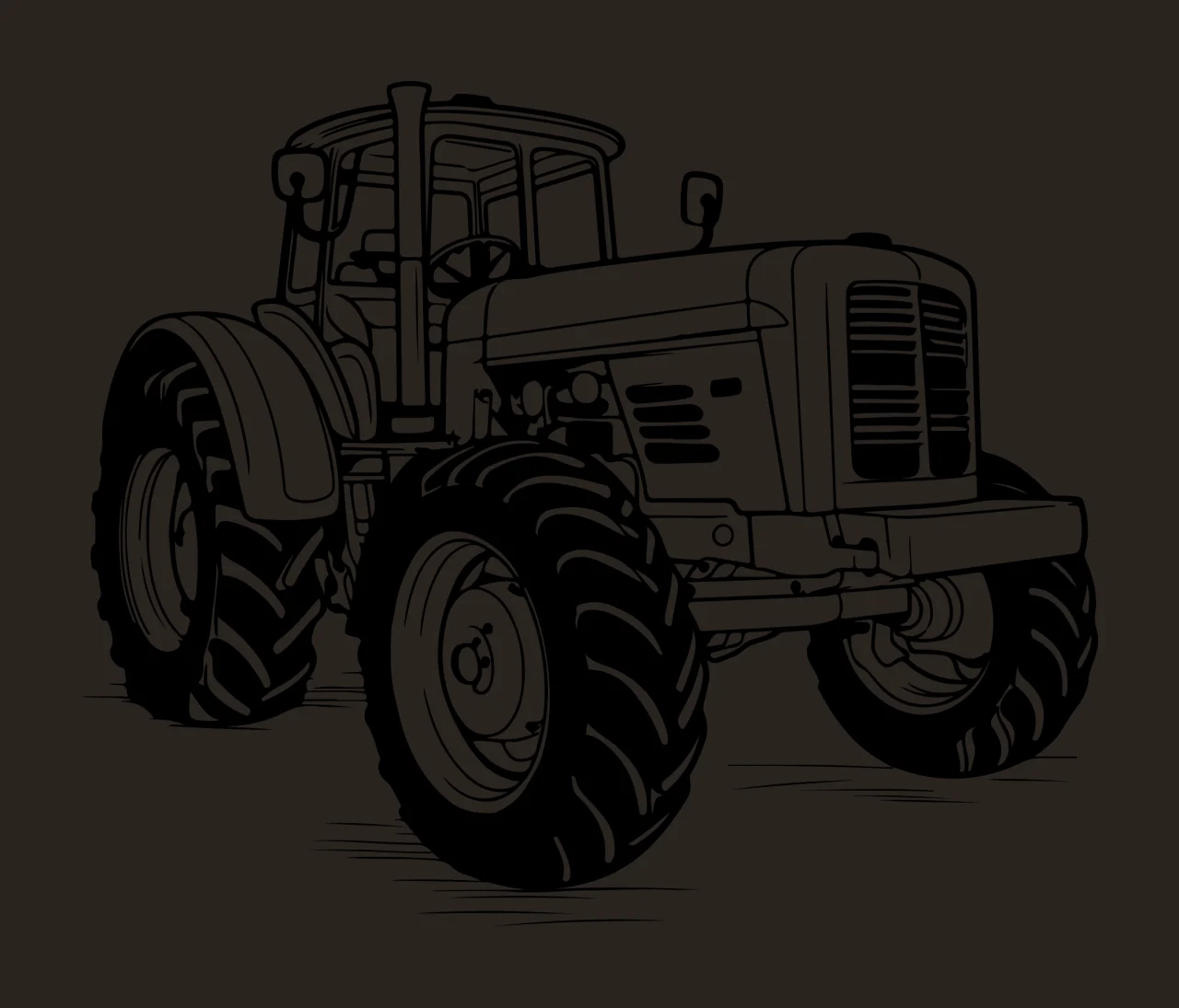 White Tractor Graphic Outline stationary wheels headlights contrast preview thumbnail