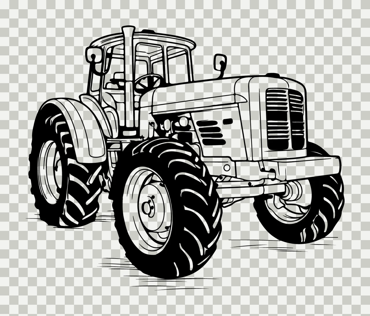 White Tractor Graphic Outline stationary wheels headlights transparency and detail preview thumbnail
