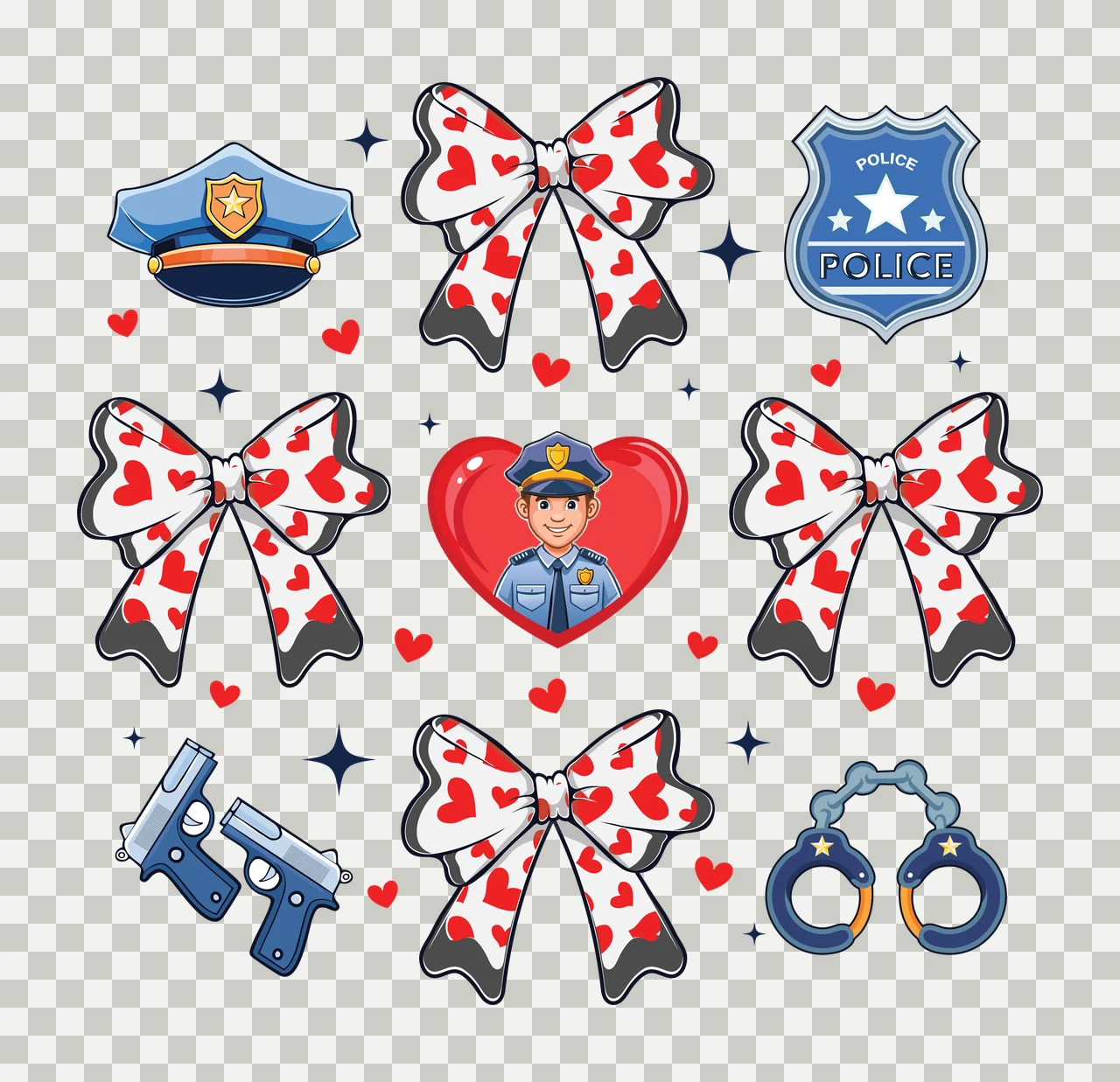Police Themed Collection With Heart Ribbons law enforcement equipment transparency and detail preview thumbnail