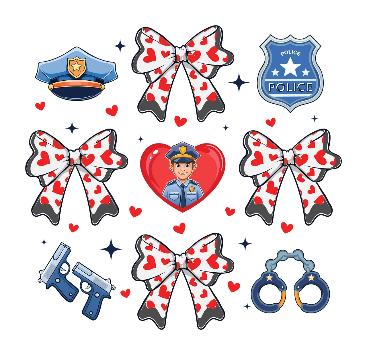 Police Themed Collection With Heart Ribbons law enforcement equipment
