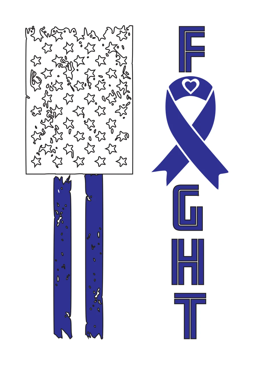 Fight Text With Flag And Ribbon heart star stripe distressed