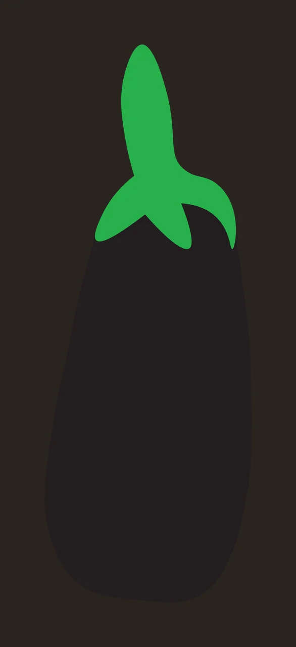 Eggplant Illustration with green stem, calyx and dark purple body in black contrast preview thumbnail