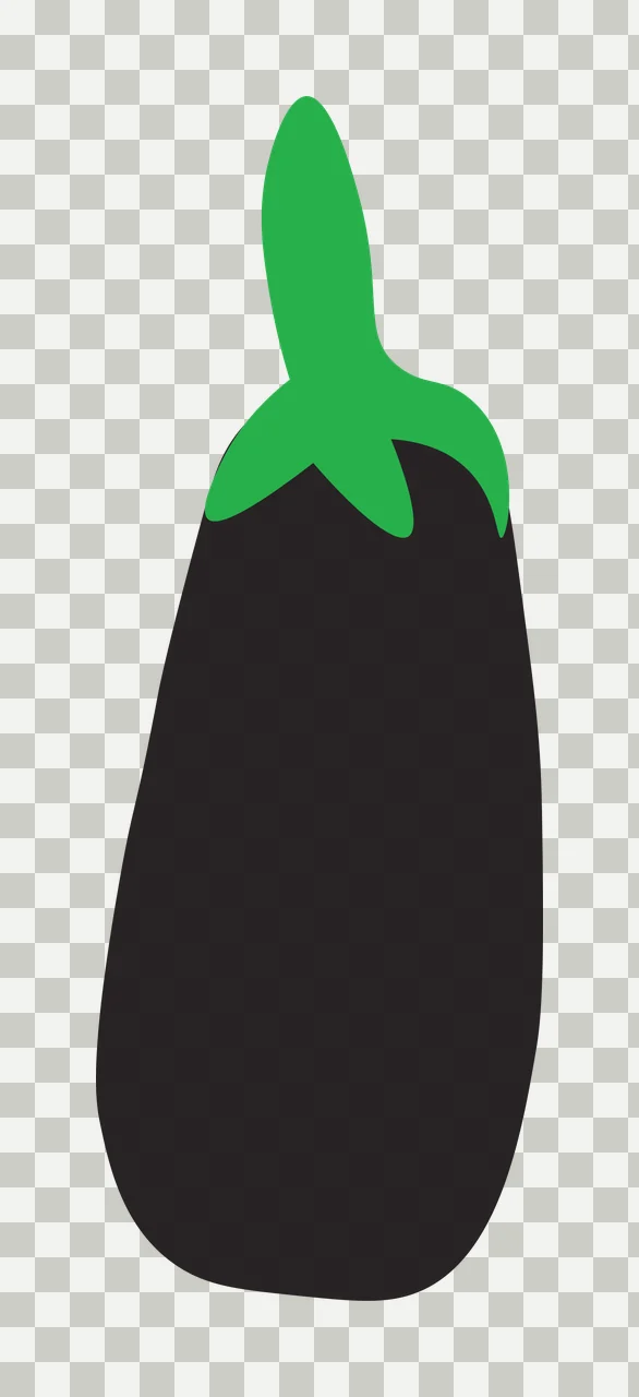 Eggplant Illustration with green stem, calyx and dark purple body in black transparency and detail preview thumbnail