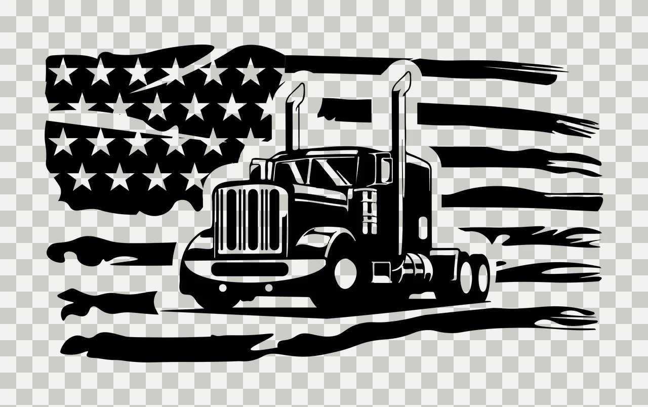 Semi Truck Flag Black Silhouette white vehicle transport grille transparency and detail preview thumbnail