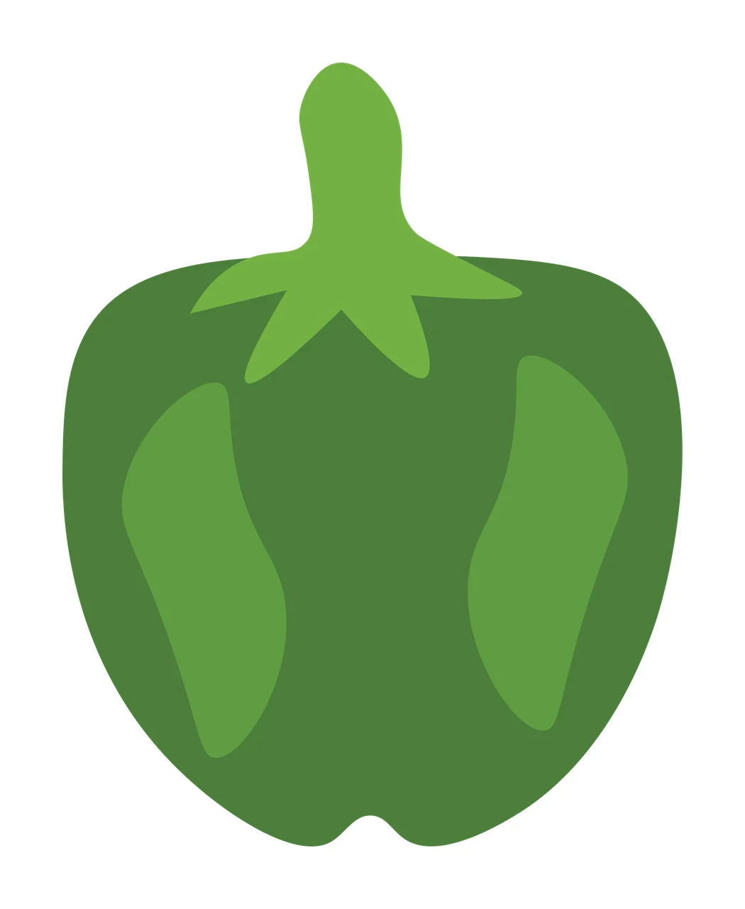 Green bell pepper Illustration with bell pepper body, stem, calyx and side highlights in light green and dark green