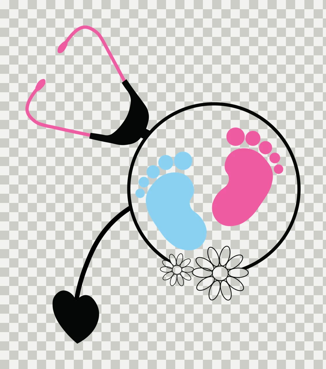 Baby Stethoscope And Footprints Circle Frame enclosing flowers transparency and detail preview thumbnail