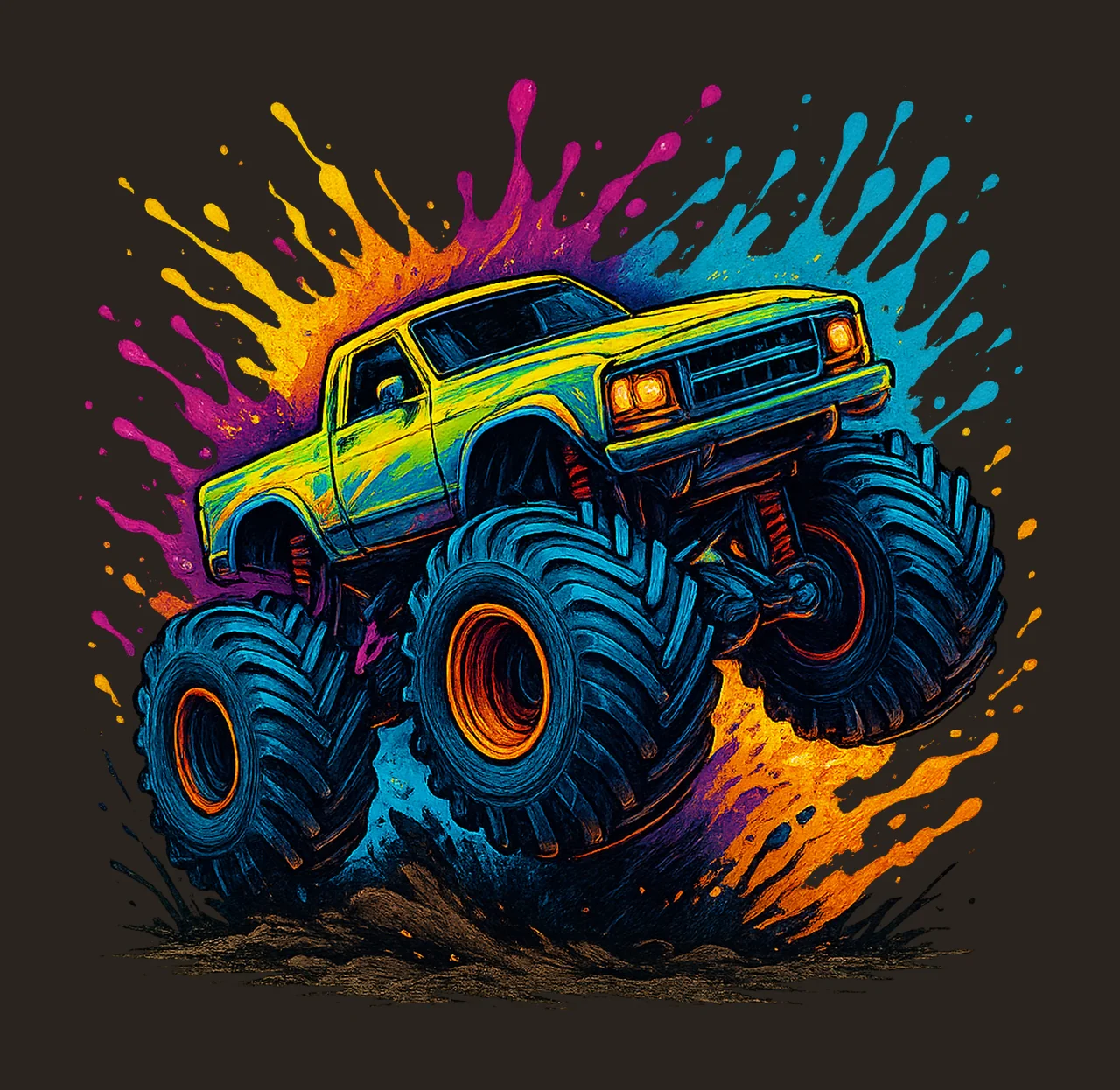 Colourful Monster Truck Art Cartoon Kids Shirt Design Fun contrast preview thumbnail