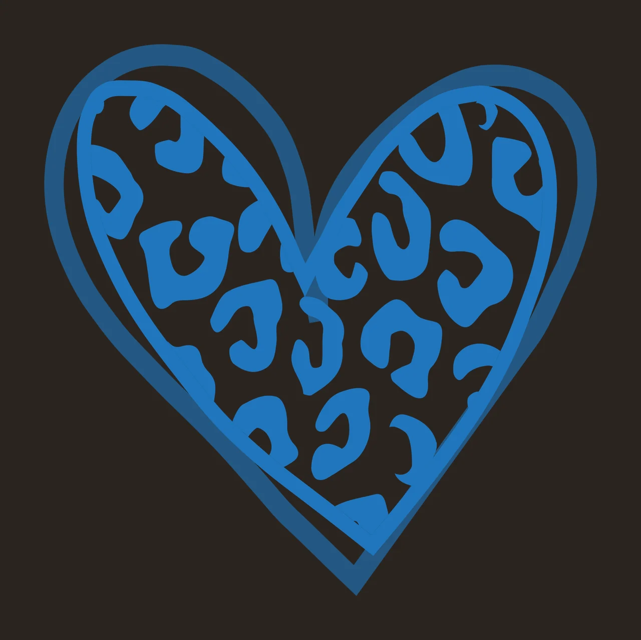 Leopard-print heart Illustration with blue heart, leopard spots and double blue outline in white contrast preview thumbnail