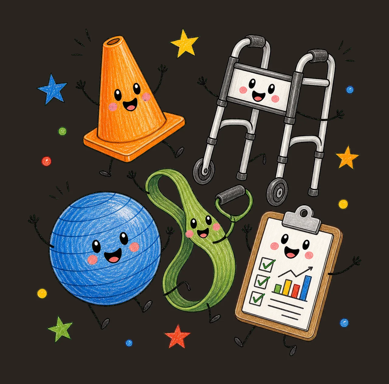 Physical Therapist Doodle Characters Pediatric Variation E contrast preview thumbnail