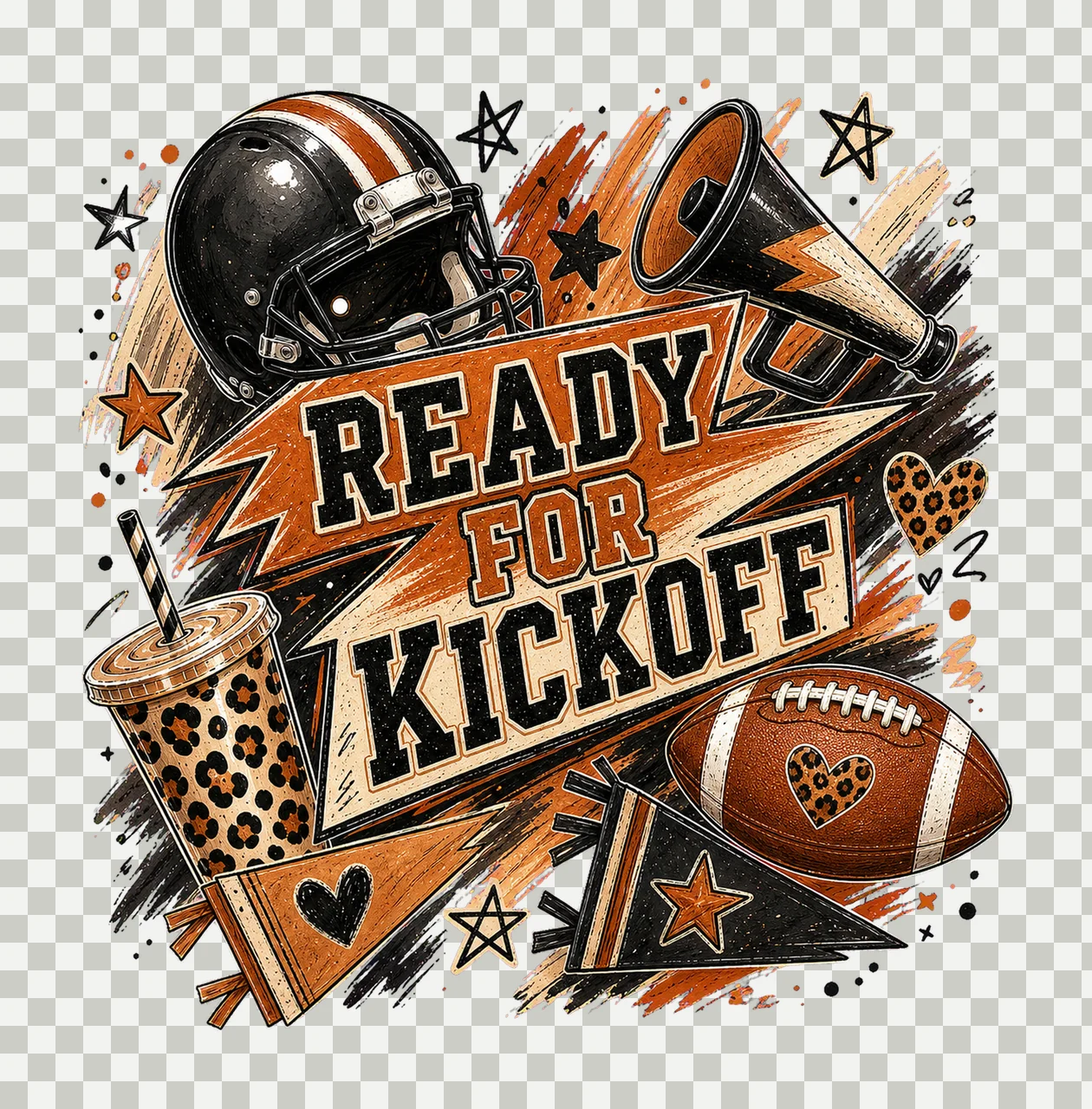 Brushstroke Game Day Football Leopard Doodles Variation A transparency and detail preview thumbnail