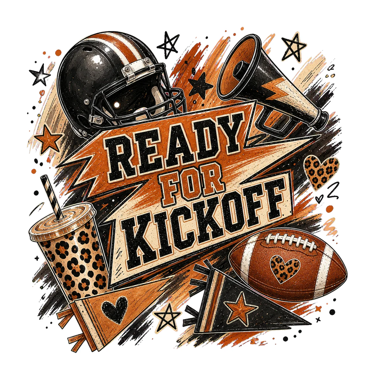 Brushstroke Game Day Football Leopard Doodles Variation A