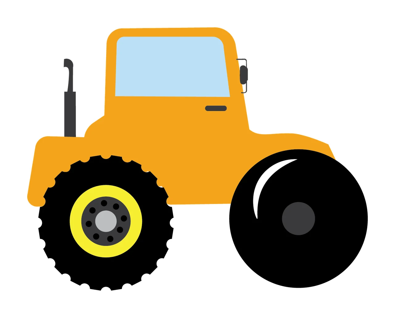 Black Silhouette Of A Farm Tractor With Large tires exhaust pipe