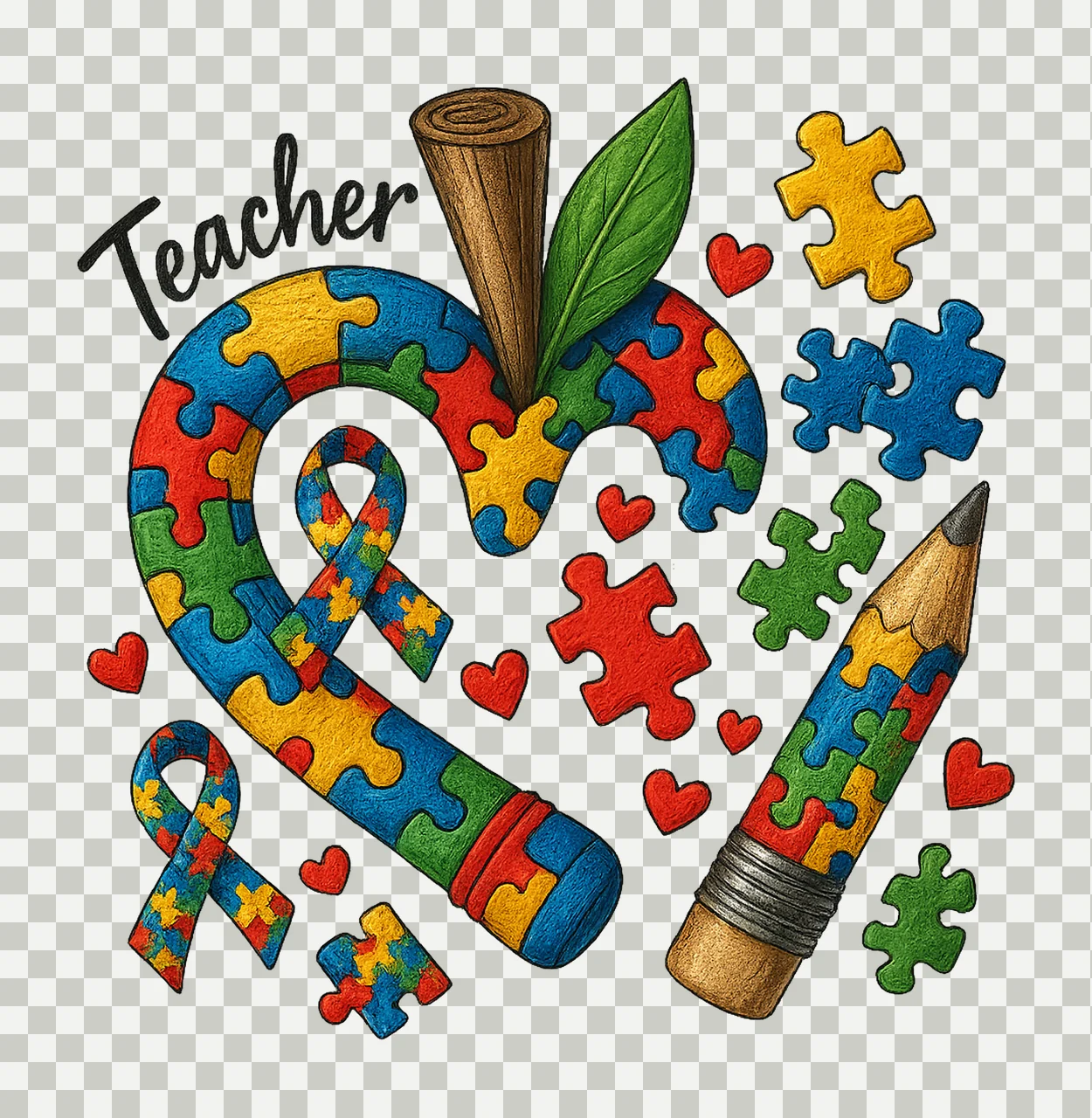 Autism Teacher Puzzle Heart Special Education Design Teacher transparency and detail preview thumbnail