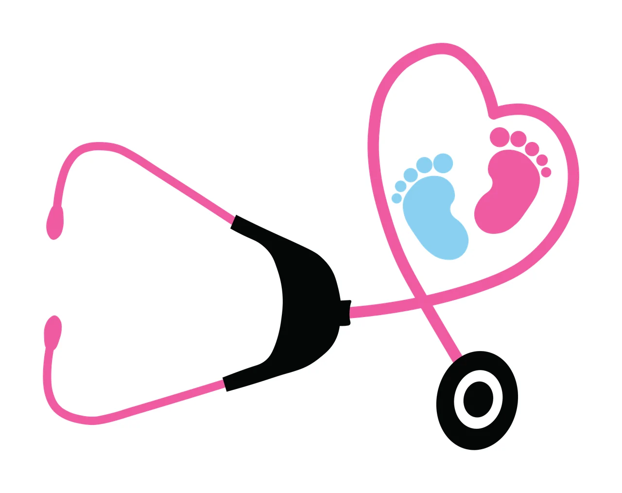 Baby Feet Heart Shaped Stethoscope With Inside earpieces line art