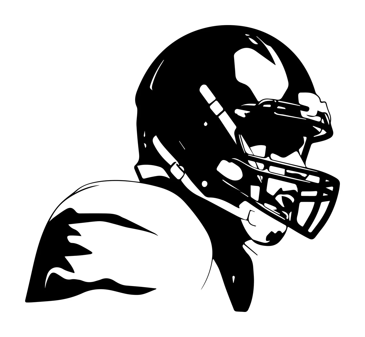 Football Player American Profile Stencil standing helmet facemask