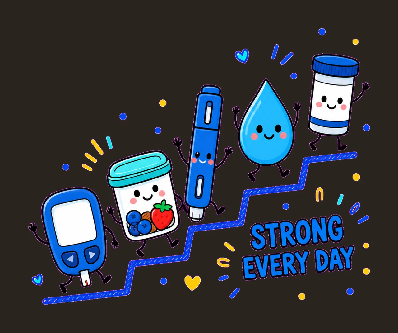 Diabetes Awareness Doodles Smiling Care Variation A contrast preview thumbnail