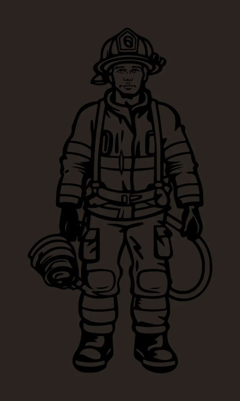 Firefighter Standing In Full Protective Gear helmet clothing contrast preview thumbnail