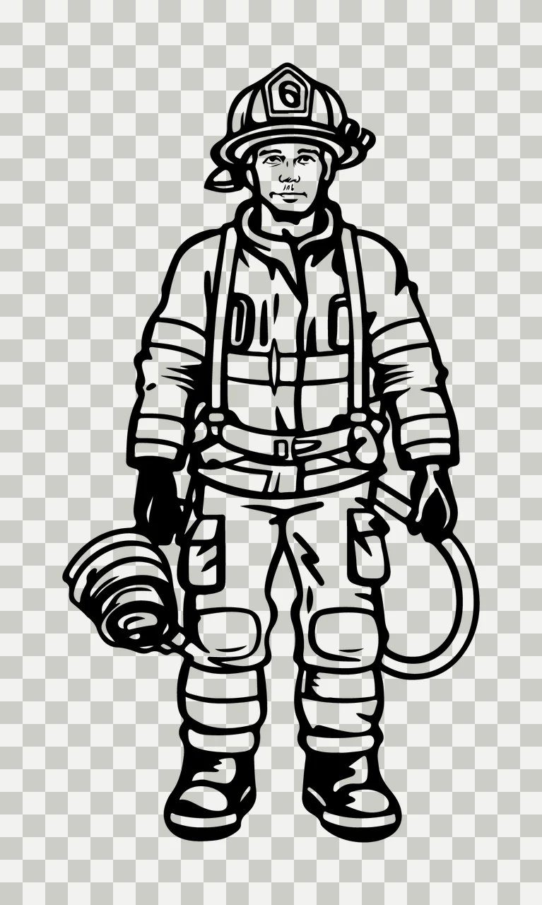 Firefighter Standing In Full Protective Gear helmet clothing transparency and detail preview thumbnail