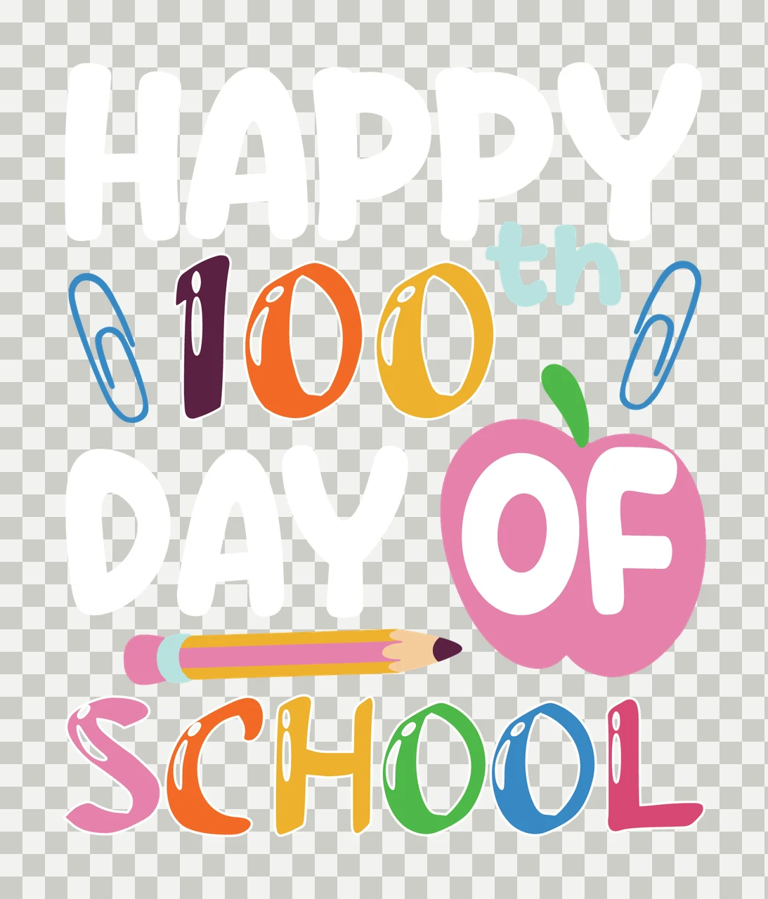 School Typography Artwork apple pencil paperclips black white transparency and detail preview thumbnail