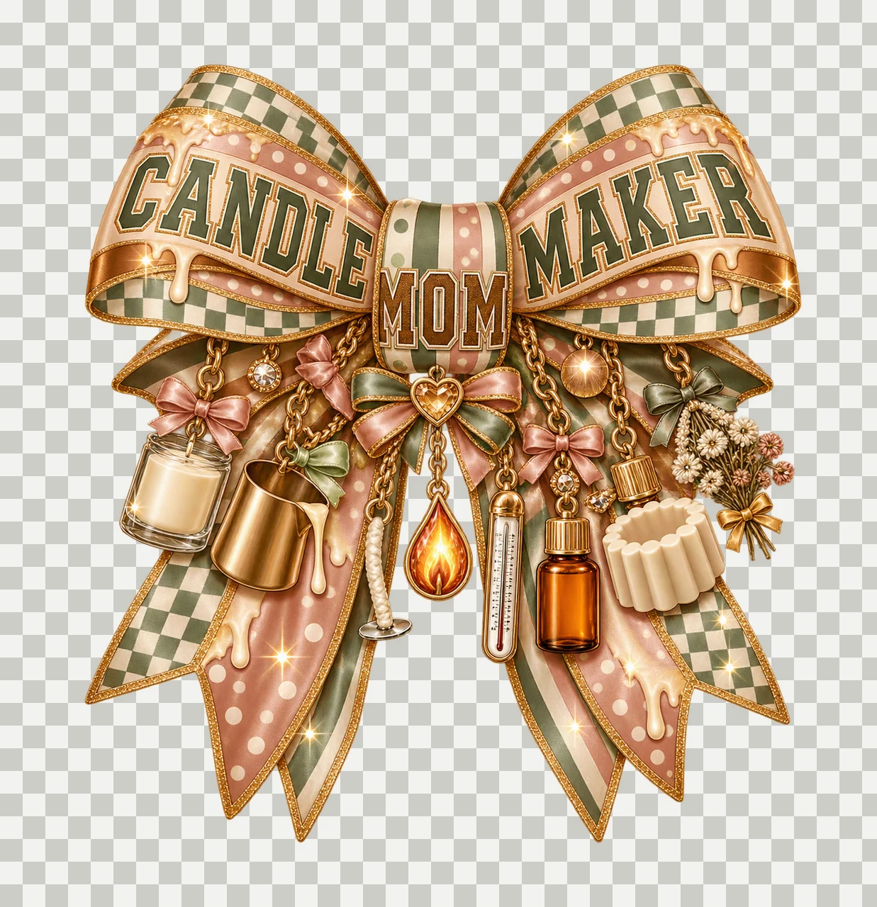 Candle Maker Mom Bow Charm PNG, Patterned Varsity Mom Ribbon Clipart, Transparent Sublimation Digital Download transparency and detail preview thumbnail