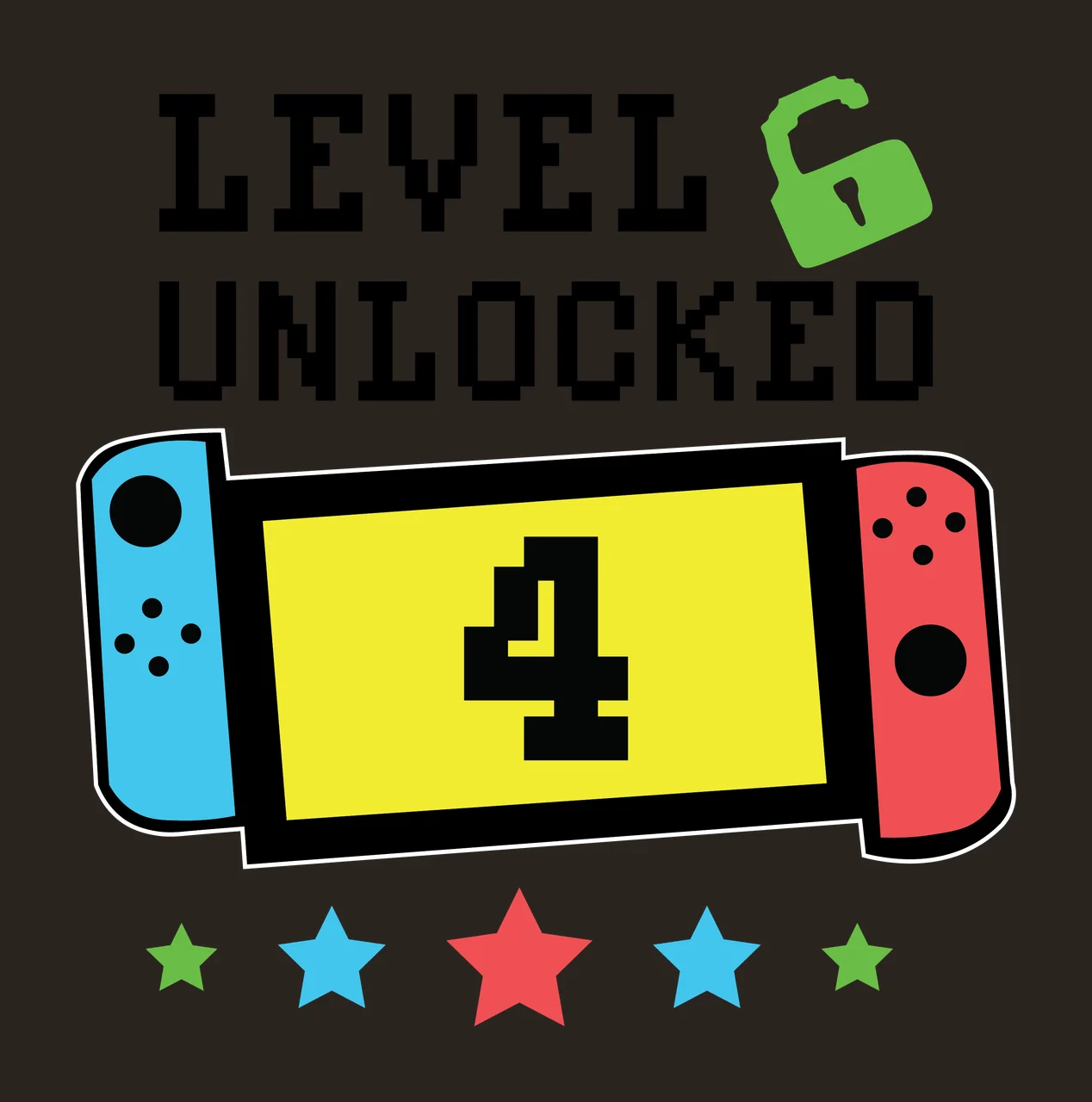 Level 6 Unlocked Text Banner Graphic lock stars black Variation contrast preview thumbnail