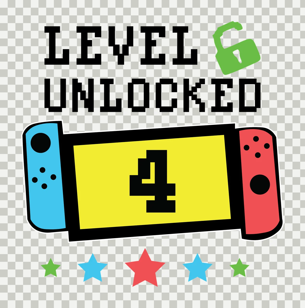 Level 6 Unlocked Text Banner Graphic lock stars black Variation transparency and detail preview thumbnail