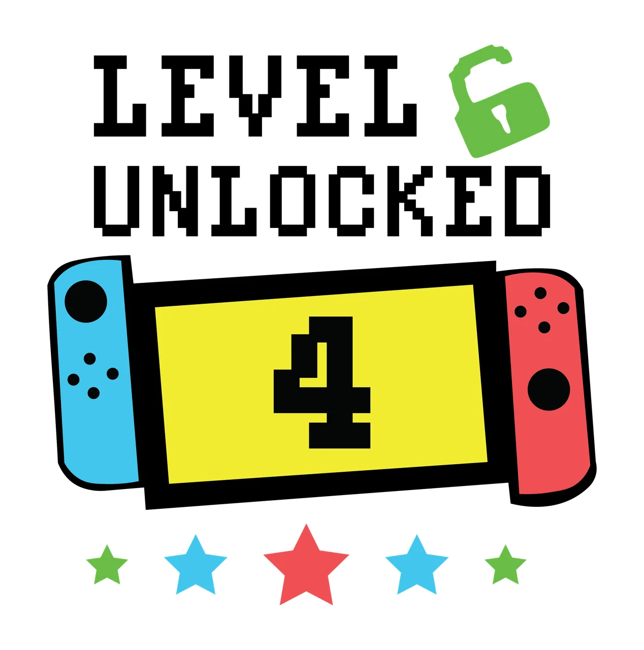 Level 6 Unlocked Text Banner Graphic lock stars black Variation