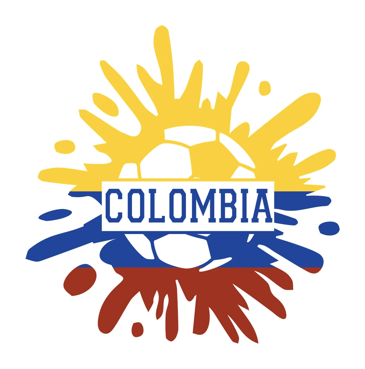 Colombia Text On Soccer Ball Splash with paint black white