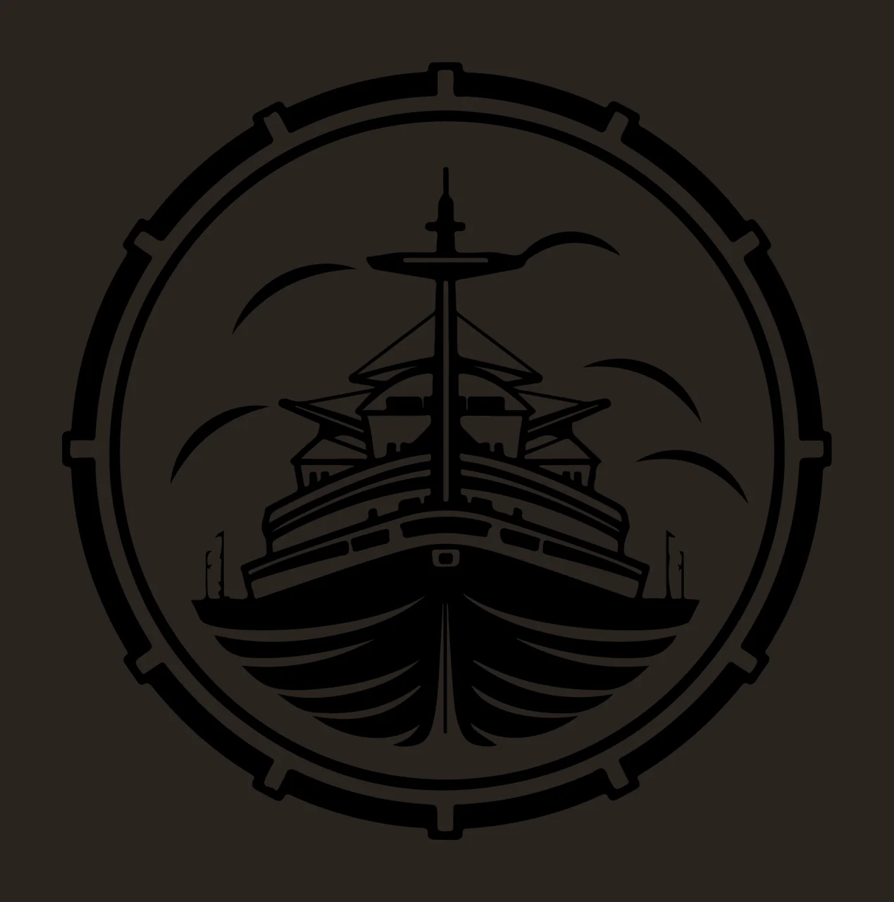 Ship In Circular Frame waves sails line art black white maritime contrast preview thumbnail