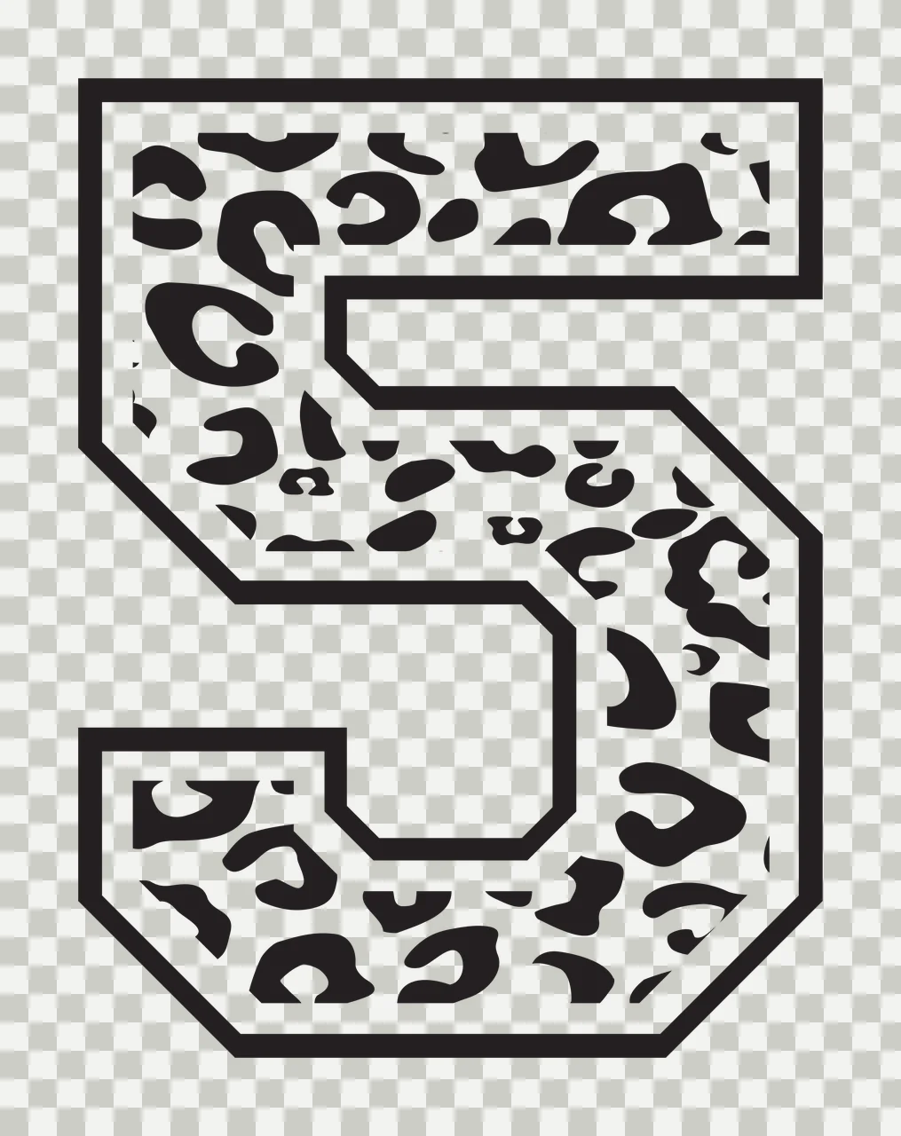Black Varsity Half Font Leopard Character 28 print animal cheetah transparency and detail preview thumbnail