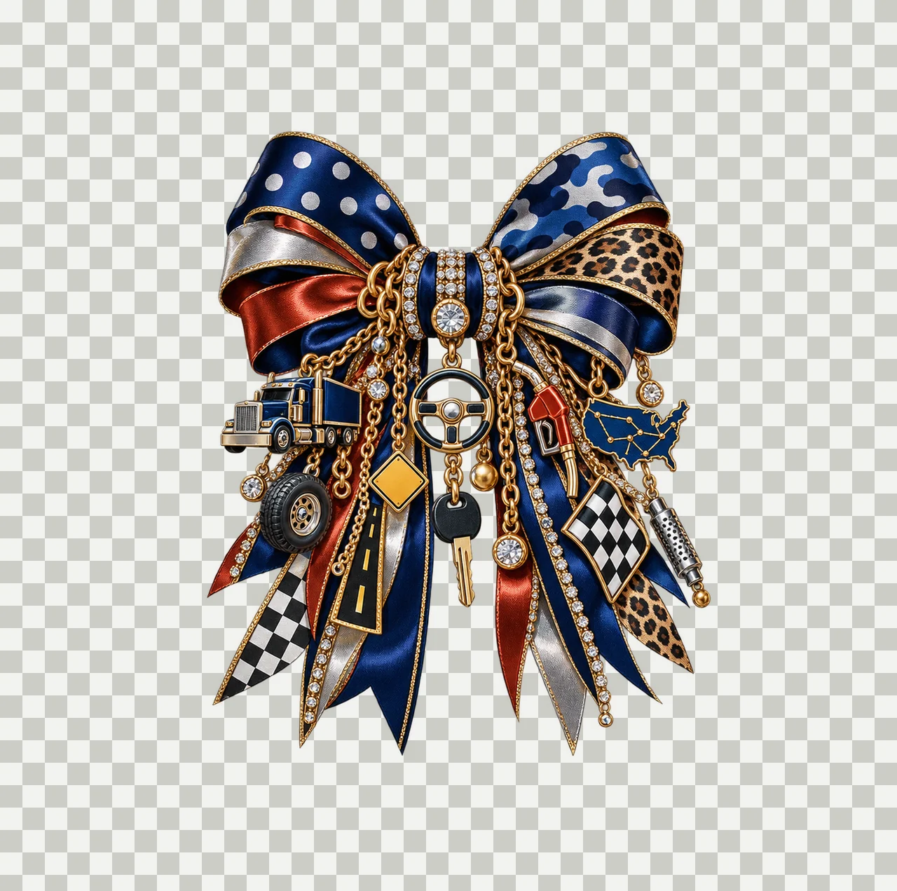 Truck Driver Bow Charm PNG, Themed Gold Chain Charms, Coquette Ribbon Sublimation Design, Transparent Digital Download transparency and detail preview thumbnail